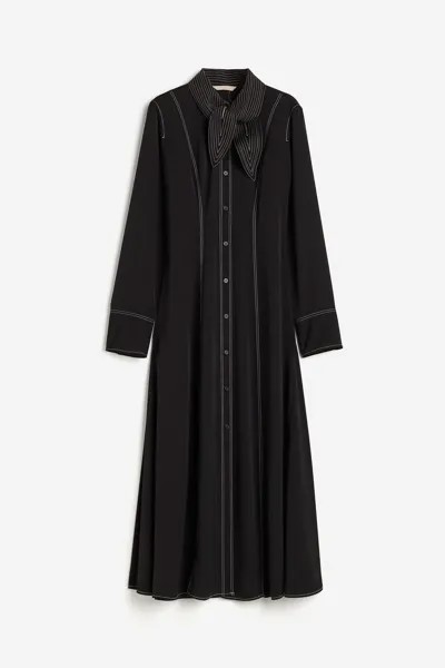 Платье H&M Twill With Scarf Collar, черный