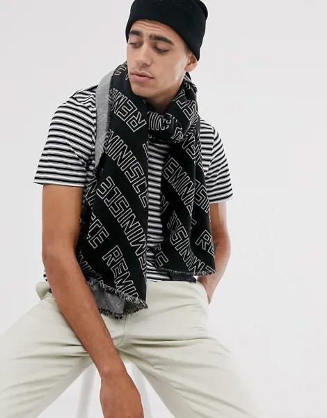 Черный шарф с принтом ASOS DESIGN-Мульти