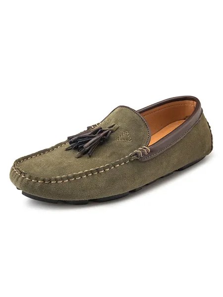 Milanoo Mens Green Suede Moccasin Driving Shoes Tassel Slip-On Loafers