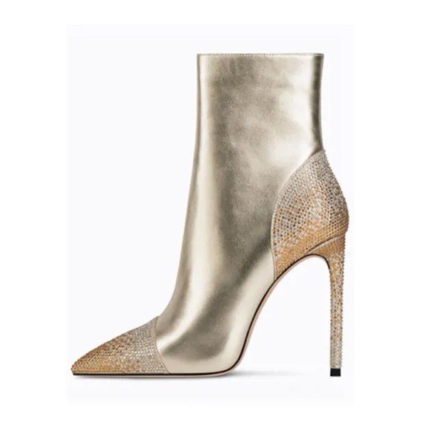 Новые осенне-зимние женские ботильоны модные элегантные ботинки стразы на высоком каблуке золотистые серебристые женские ботинки для банк...