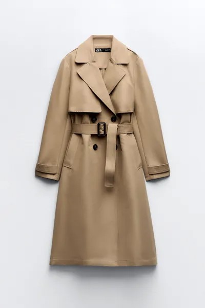 Тренч Zara Long Crossover, бежевый