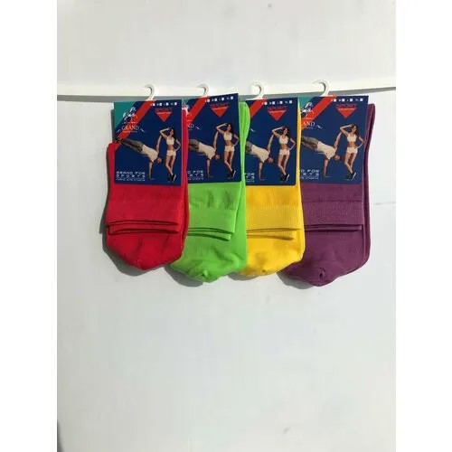 Носки ГРАНД, 4 пары, размер 40-45, желтый, зеленый, красный, фиолетовый