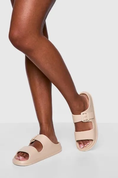 Массивные шлепанцы с двойным ремешком boohoo, бежевый