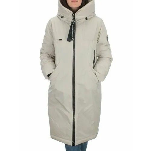 Куртка  зимняя, удлиненная, силуэт прямой, подкладка, стеганая, капюшон, манжеты, карманы, внутренний карман, размер 54, бежевый