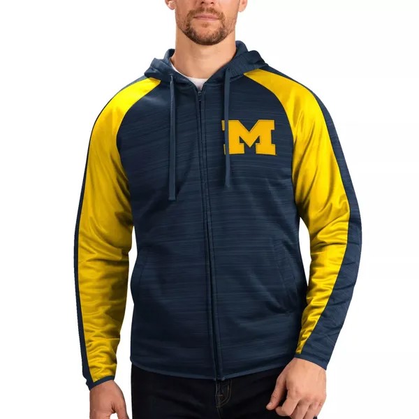 Мужская спортивная куртка Carl Banks Navy Michigan Wolverines Neutral Zone реглан с молнией во всю длину спортивная куртка с капюшоном G-III