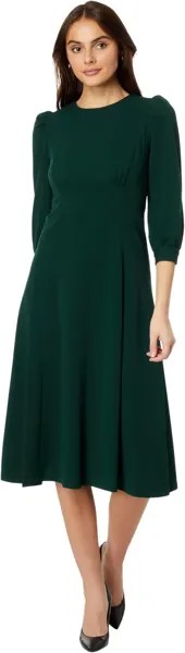 Платье миди из крепа Scuba с рукавами 3/4 со складками Calvin Klein, цвет Malachite