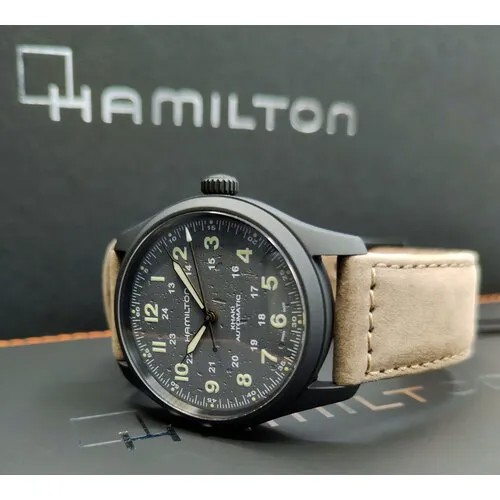 Наручные часы Hamilton мужские Khaki Field Часы мужские Hamilton Khaki Field Titanium Auto H70215880 механические, водонепроницаемые, автоподзавод, прозрачный корпус, серый