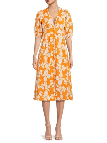 Платье А-силуэта с цветочным принтом и пуговицами Ted Baker London, оранжевый