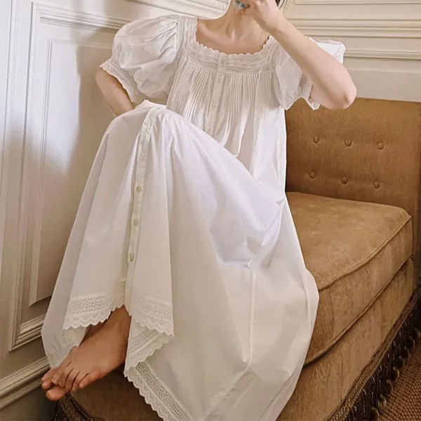 Белая длинная ночная рубашка принцессы для женщин, винтажный пеньюар с рукавом, платье в викторианском стиле, короткая ночная рубашка, летняя одежда для сна из хлопка