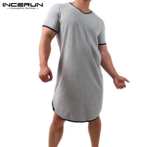 INCERUN Мужская мода с коротким рукавом Ночные рубашки Пижама Сплошной цвет Домашняя одежда Пижама Ночное платье