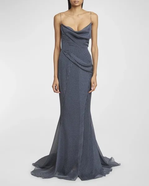 Шелковое платье в горошек с открытой спиной Givenchy, цвет Navy White