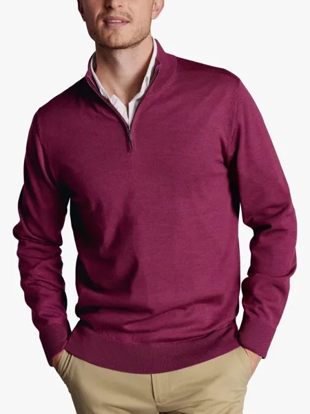 Джемпер Charles Tyrwhitt из мериносовой шерсти с воротником на молнии, темно-розовый