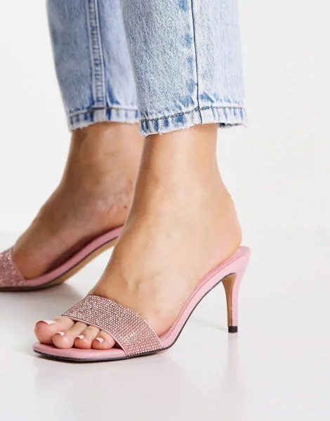 Розовые босоножки со стразами на низком каблуке Miss Selfridge-Розовый цвет