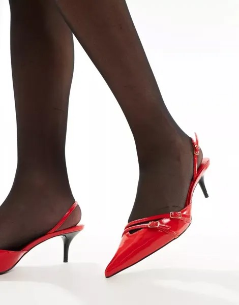 Mango – туфли на каблуке красного цвета с ремешком на пятке и двумя пряжками