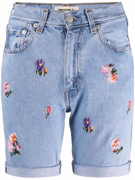 Semicouture джинсовые шорты Mathilde с цветочной вышивкой