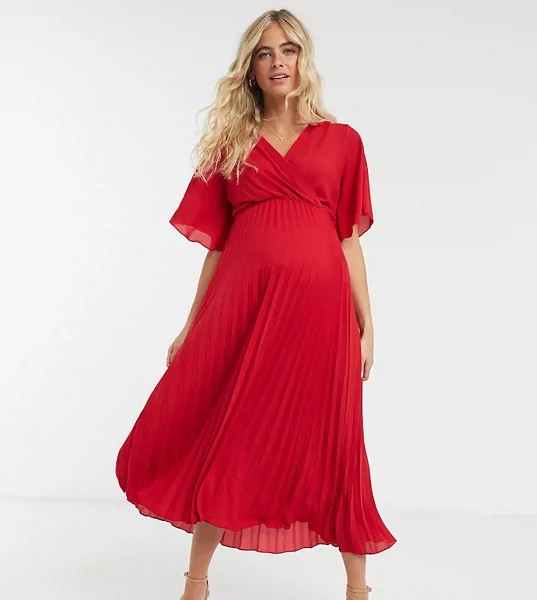 Красное плиссированное платье миди New Look Maternity-Красный
