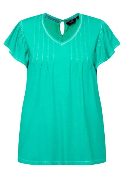 Блуза PLEATED COLD SLEEVE TEE Ulla Popken, бирюзовый