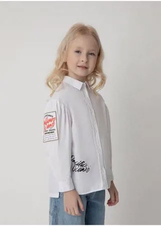 Блузка белая с принтом и рюшами Gulliver 12102GMC2203 размер 98