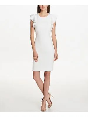 TOMMY HILFIGER Женское белое короткое коктейльное платье-футляр с развевающимися рукавами 12