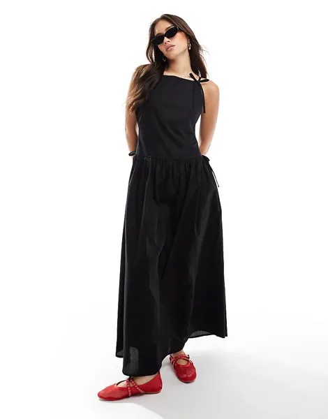 ASOS DESIGN – Черное платье макси с прямым вырезом и бантами