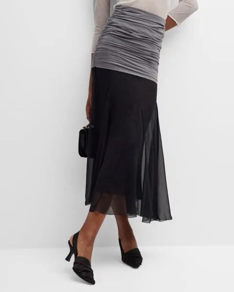 Джерси и шифоновая юбка-миди трапециевидной формы с рюшами Tory Burch