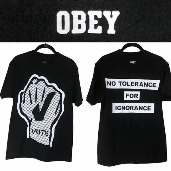 НОВАЯ Хлопковая футболка OBEY Awareness, черно-белая, «ГОЛОСОВАНИЕ НЕТ ТЕРПИМОСТИ К НЕВЕЗДЕНИЮ», S