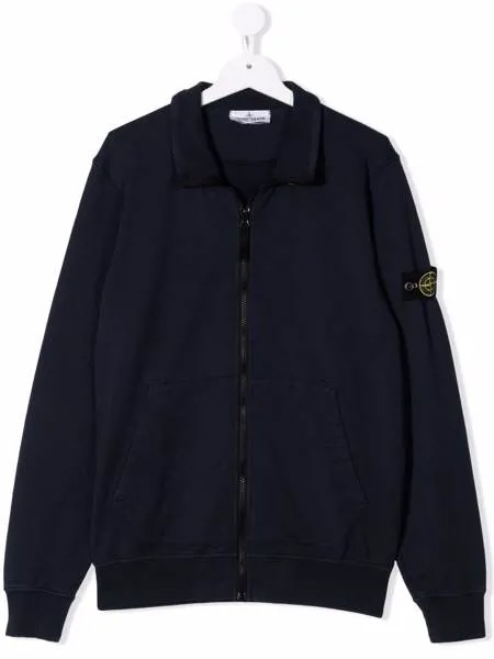 Stone Island Junior толстовка на молнии с нашивкой-логотипом