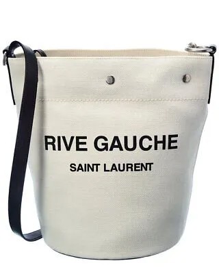 Saint Laurent Rive Gauche Женская сумка-мешок из льна и кожи белая