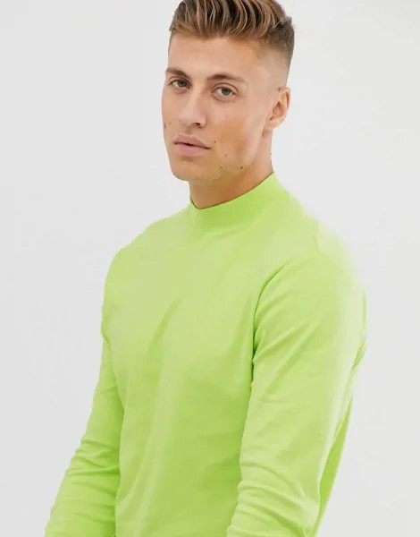 Неоново-желтый лонгслив с высоким воротом New Look