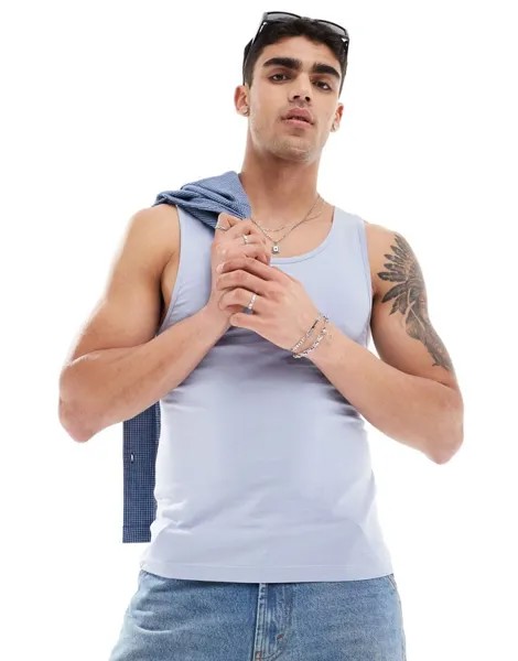 Голубая майка с мускулистым кроем ASOS DESIGN