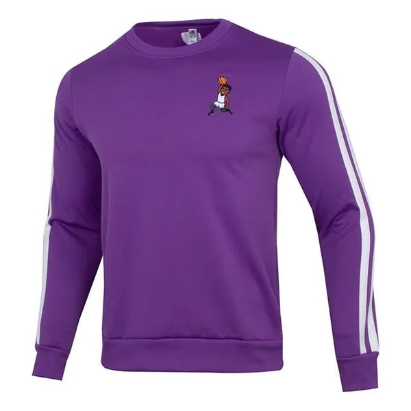 Толстовка adidas Don Dunk Crew Contrasting Colors Stripe Embroidered Fleece Lined Basketball Sports Purple, фиолетовый