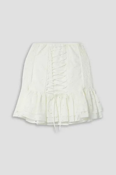 Мини-юбка Lucrecia из английской хлопковой ткани со шнуровкой и оборками Charo Ruiz Ibiza, слоновая кость