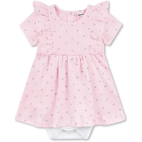 Платье-боди - Розовый светлый - Бантики , размер 80-86