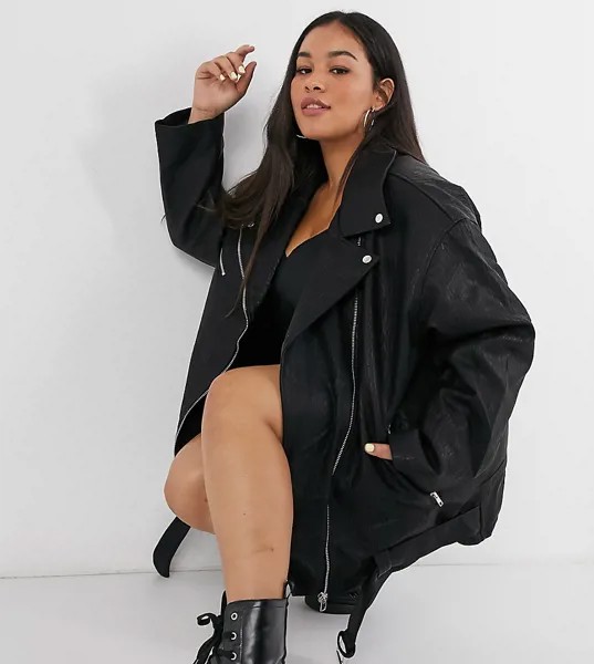 Черная байкерская куртка oversized из искусственной кожи ASOS DESIGN Curve-Черный