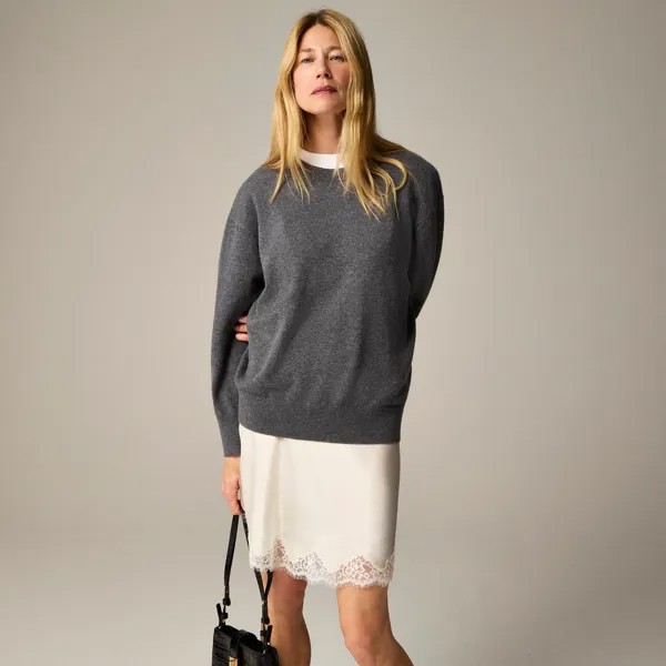 Кашемировый свободный свитер с круглым вырезом J.Crew, черный