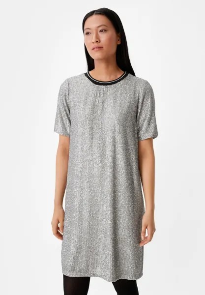 Коктейльное/праздничное платье KURZES -MIT PAILLETTEN comma casual identity, серебристого цвета