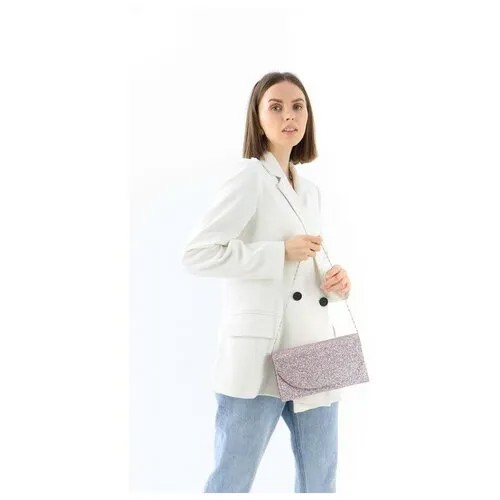 Клатч, отдел на клапане, длинная цепь, цвет фиолетовый