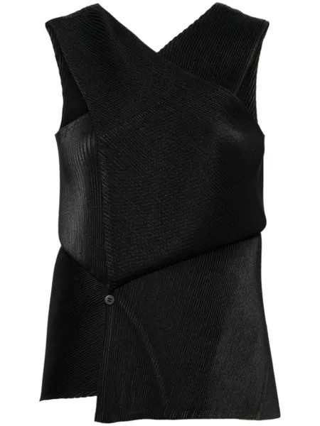 Issey Miyake асимметричная плиссированная блузка из кожи, черный