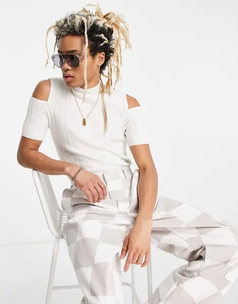 Белая облегающая футболка в рубчик с короткими рукавами ASOS DESIGN-Белый