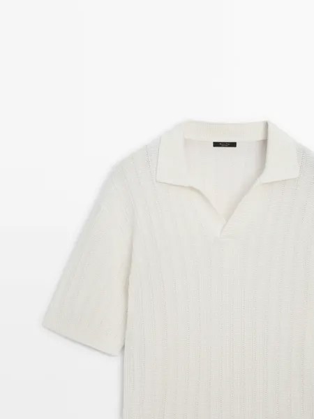 Свитер-Поло в рубчик с короткими рукавами Massimo Dutti, cream