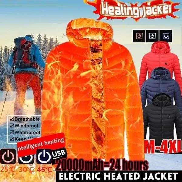 Мужская зимняя мода Интеллектуальная обогреваемая куртка с капюшоном пальто USB электрическая батарея с подогревом регулируемая температура пуховик теплая куртка