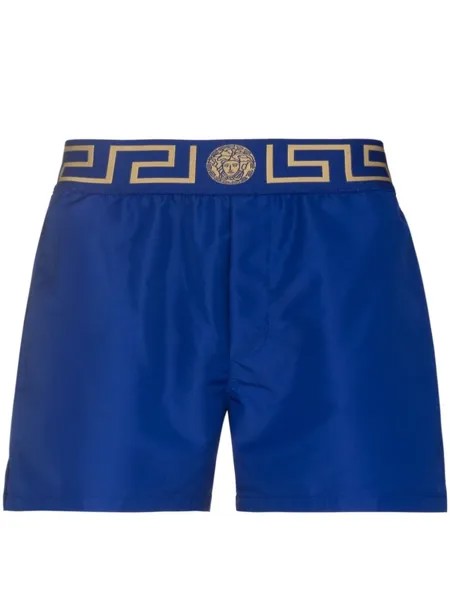 Versace плавки-шорты с узором Greca Key, синий