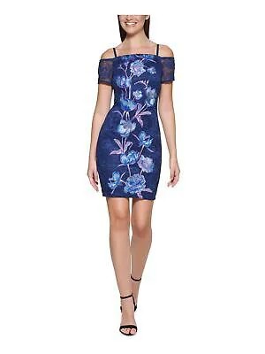 Женское короткое коктейльное облегающее платье GUESS с синей подкладкой без рукавов и квадратным вырезом 12