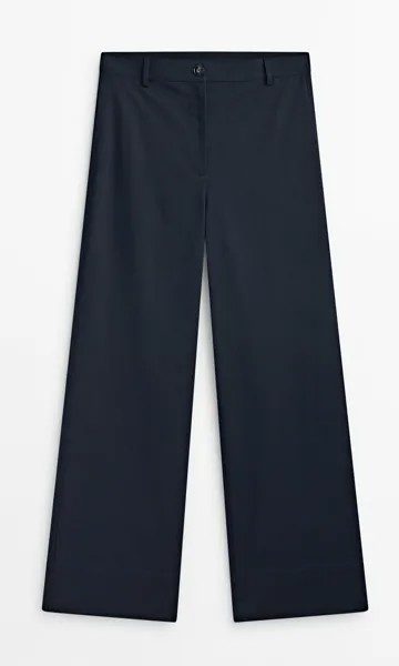 Брюки Massimo Dutti Cotton Blend Full Length Straight Fit, темно-синий
