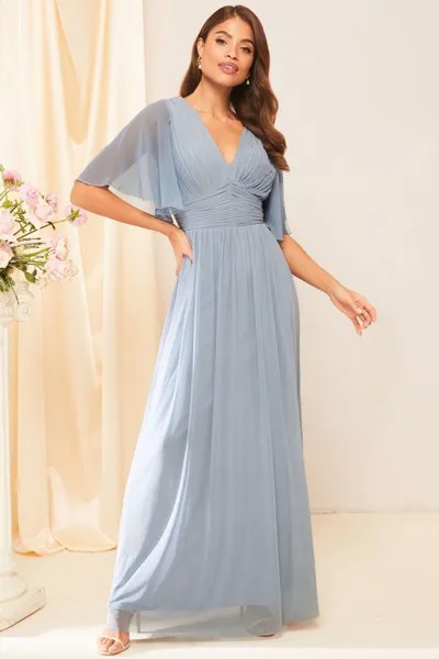 Платье-макси из свадебной коллекции с короткими рукавами вырезом под грудь Lipsy, синий