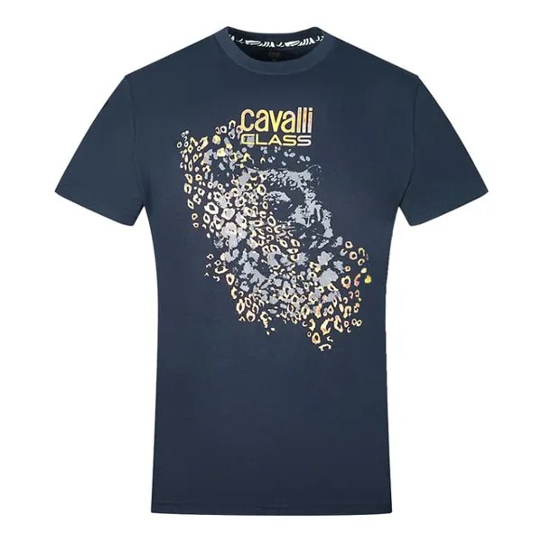 Темно-Синяя футболка с леопардовым силуэтом Cavalli Class, синий