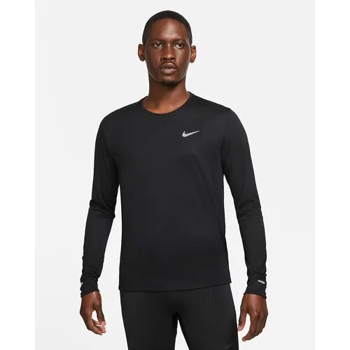 Беговой лонгслив NIKE Dri-FIT Miler, силуэт полуприлегающий, размер M, черный