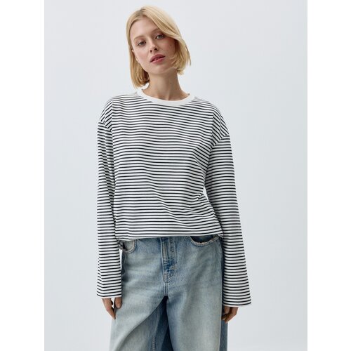 Лонгслив Sela Anna Oversize fit, размер M INT, черный, белый