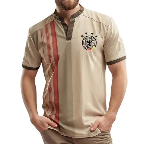 Мужская наружная удобная дышащая контрастная цветная немецкая полоса с принтом Henley Collar T-Shirt