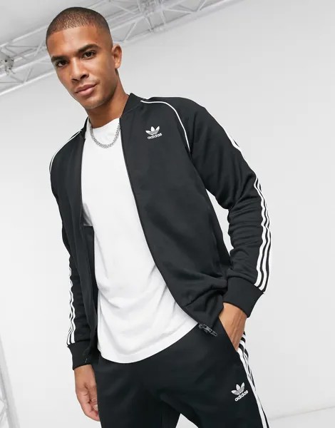 Черная спортивная куртка с тремя полосками adidas Originals Superstar